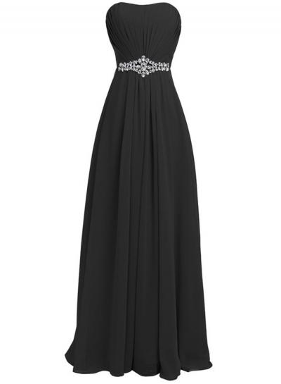 Oasap Women's Chic Rhinestone Trim Strapless Prom Dress