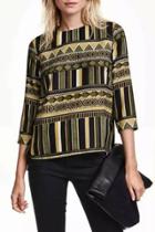Oasap Vintage Geometric Print Three Quarter Sleeve Blouse