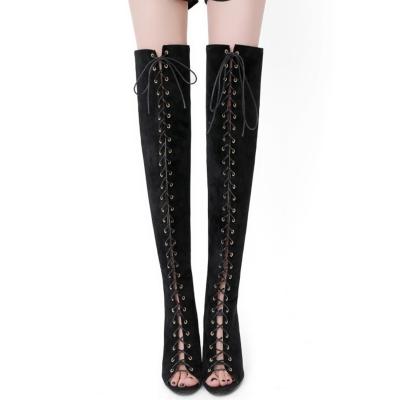 Oasap Peep Toe Over The Knee High Lace-up Stiletto Gladiator Boots