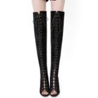 Oasap Peep Toe Over The Knee High Lace-up Stiletto Gladiator Boots