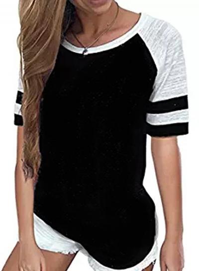 Oasap Casual Color Blocked Round Neck Short Sleeve Tee Shirt