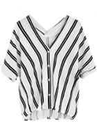 Oasap Women's Color Block Striped Print V Neck Top