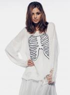 Oasap Long Sleeve Skeleton Printed Knit Ripped Sweater