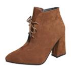 Oasap Pointed Toe Chunky Heels Lace-up Ankle Boots