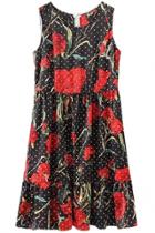 Oasap Red Floral Dotted Print Sleeveless Mini Dress