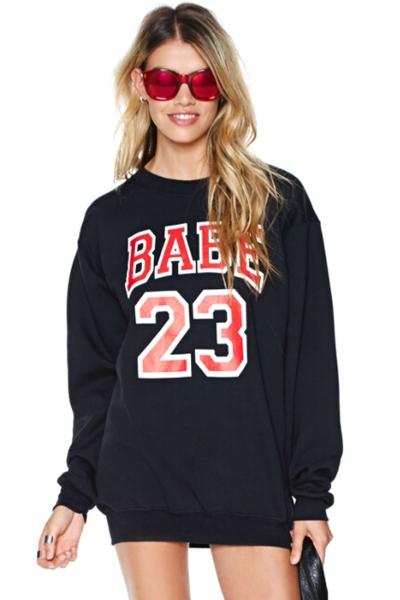 Oasap Casual Black Babe 23 Sweatshirt