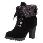 Oasap Lace-up Solid Color Fleece High Heel Boots