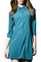 Oasap Women Chic Button Front Polo Collar Layered Back Dress