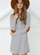 Oasap Round Neck Striped Printed Long Sleeve Dress