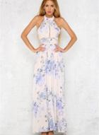Oasap Halter Floral Print Lace-up Maxi Dress