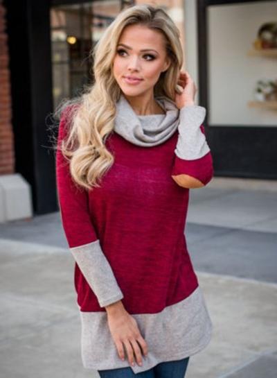 Oasap Fashion Cowl Neck Long Sleeve Color Block Tee