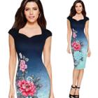 Oasap Elegant Sleeveless Floral Print Bodycon Dress
