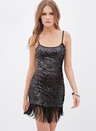 Oasap Spaghetti Strap Sequins Bodycon Dress With Tassel