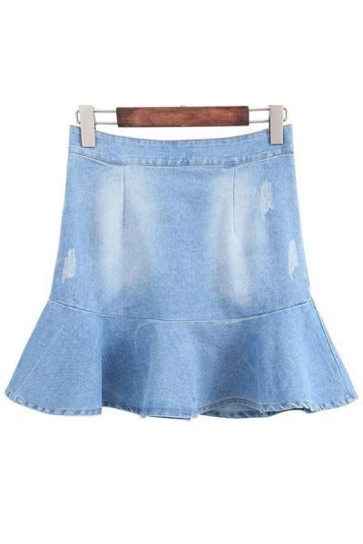 Oasap Street-chic Flounce Denim Skirt