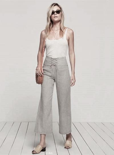 Oasap Fashion Solid High Waist Lace-up Pants