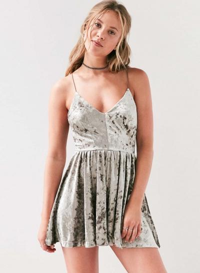 Oasap Deep V-neck Velvet Spaghetti Strap Mini Dress