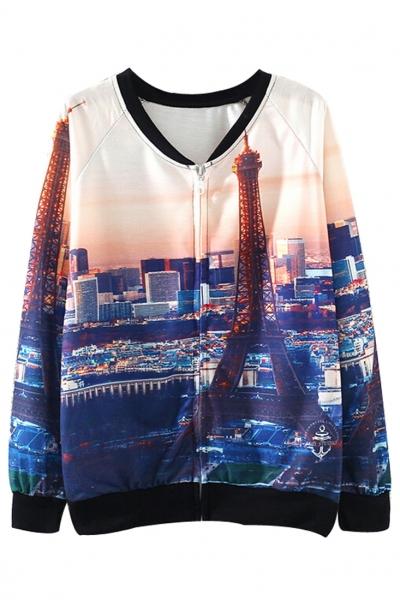 Oasap Beautiful Graphic City Scene Zip Up Sweatshirt