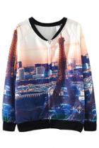 Oasap Beautiful Graphic City Scene Zip Up Sweatshirt