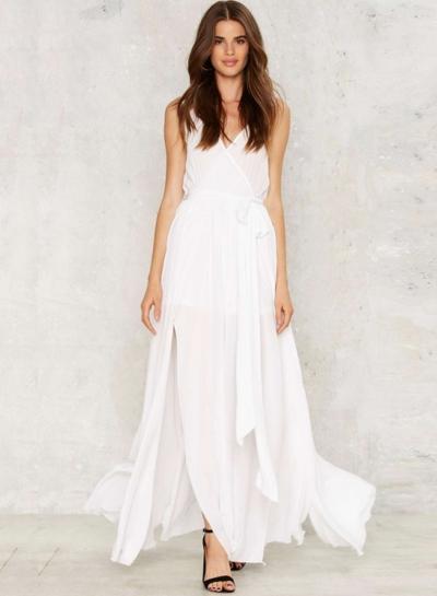 Oasap V Neck Sleeveless Split Maxi Chiffon Dress