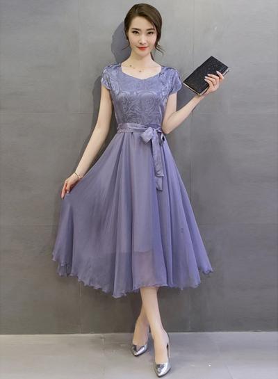 Oasap Short Sleeve A-line Midi Dress With Belt