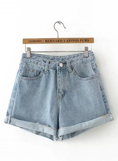 Oasap High Waist Curling Hem Denim Shorts