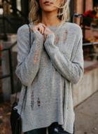 Oasap Casual Ripped Loose Fit Knit Sweater