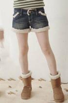 Oasap Shearling Trim Denim Shorts