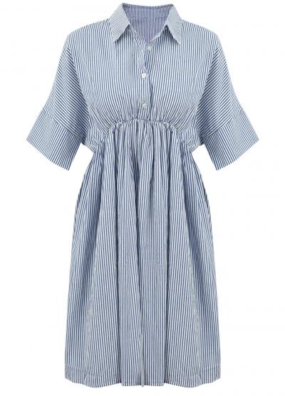 Oasap Women's Casual Short Sleeve Vertical Stripe Shirt Dress