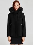 Oasap Hooded Solid Color Furry Collar Coat