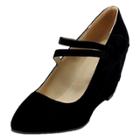 Oasap Solid Color Ankle Strap Wedge Heels Bow Shoes