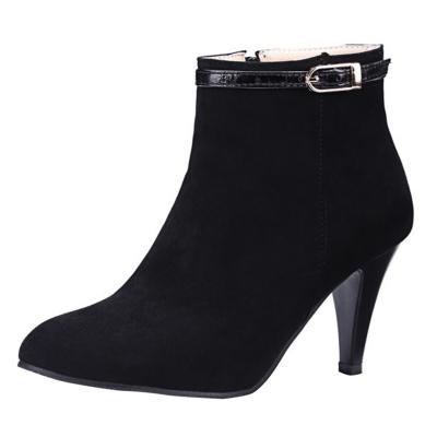 Oasap Pointed Toe Zip Buckle Stiletto Heels Ankle Boots