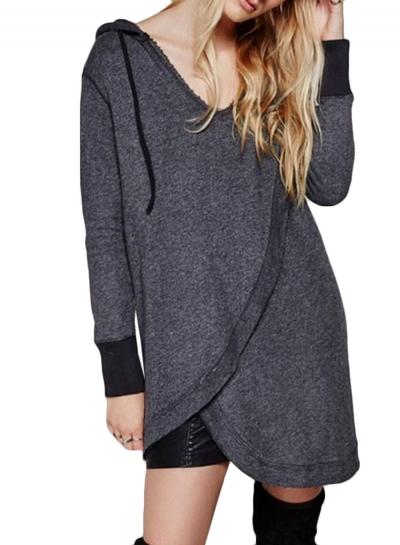 Oasap Women's Fashion V Neck Long Sleeve Irregular Hoodie