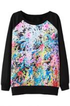 Oasap Black Abstract Floral Pattern Sweatshirt
