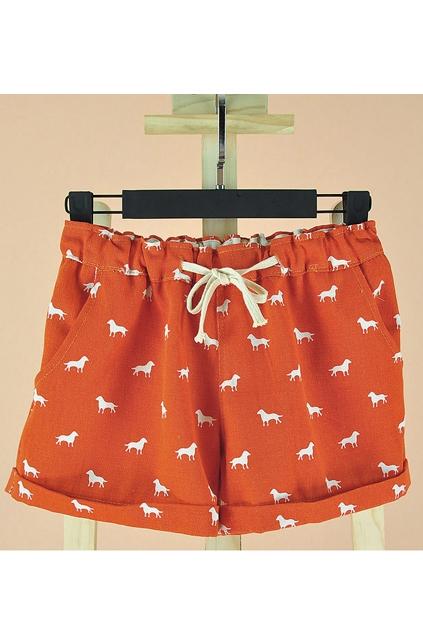 Oasap Fawn Printing Elastic Waist Turned Cuff Shorts