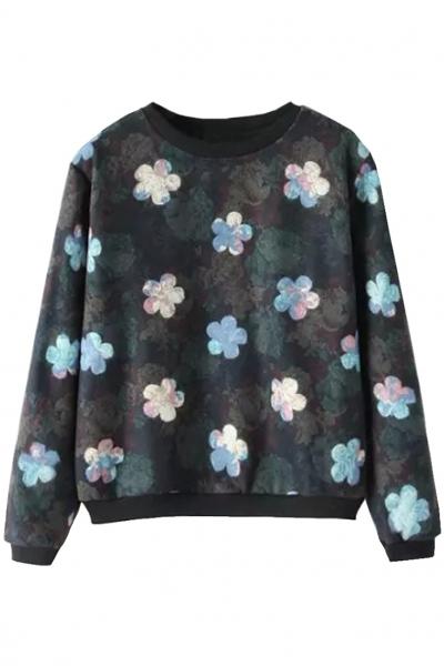 Oasap Black Vintage Floral Sweatshirt
