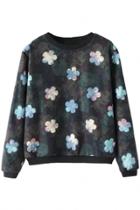 Oasap Black Vintage Floral Sweatshirt