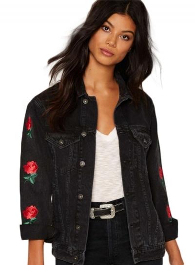 Oasap Black Fashion Rose Embroidery Coat