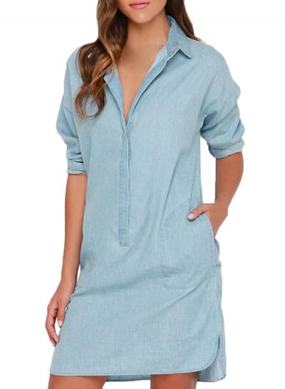 Oasap Women's Simple Button Front Stand Collar Denim Dress