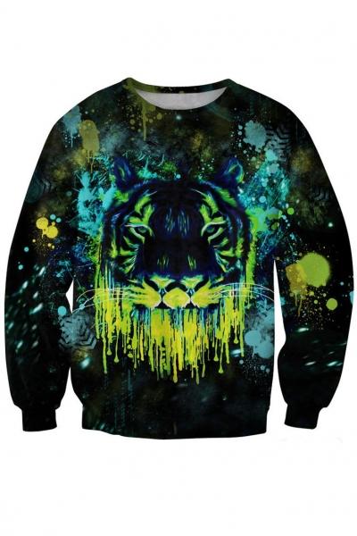 Oasap Loose Boxy Tiger Print Black Sweatshirt