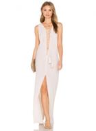 Oasap Deep V Neck Lace-up Front High Slit Maxi Dress