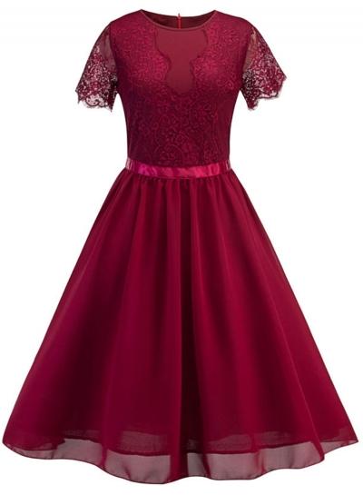 Oasap Fashion Short Sleeve Lace A-line Swing Dress