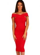Oasap Red Off Shoulder Slim Fit Midi Dress