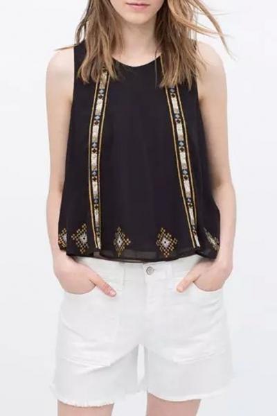 Oasap Amazing Embroidery Sleeveless Woman Blouse