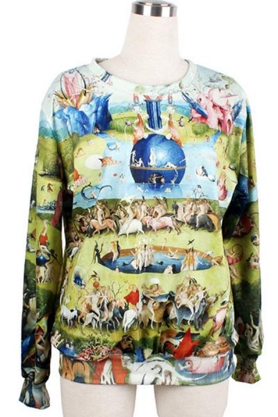 Oasap Oil Painting Print Sweatshirt