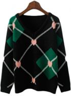 Oasap V Neck Heart Diamond Printed Loose Sweater