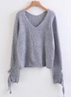 Oasap V Neck Long Sleeve Tie Cuff Loose Sweater