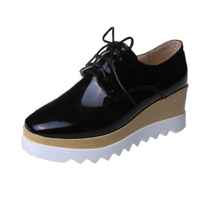 Oasap Wedge Heels Round Toe Lace Up Color Block Shoes
