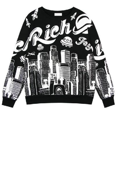 Oasap Street-chic Building Sweatshirt