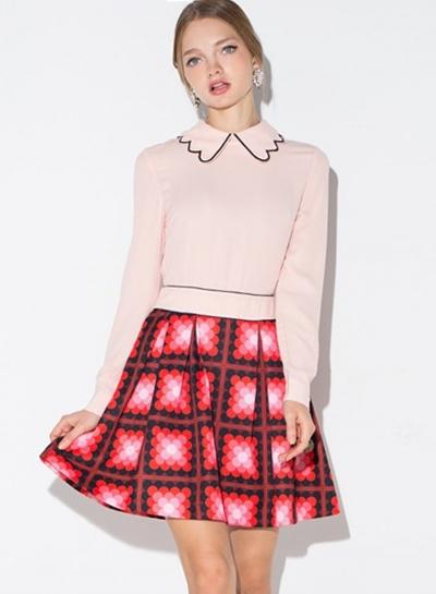 Oasap Women's Colour Block Binding Scallop Collar Dress