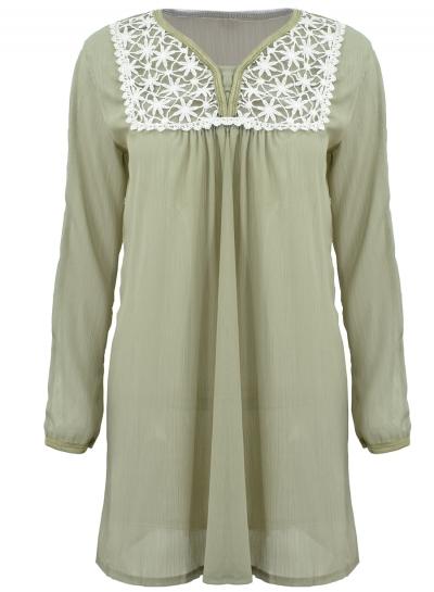 Oasap Women's Casual V Neck Lace Hollow Out Mini Chiffon Dress